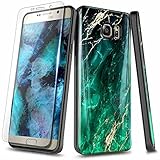 E-Began Schutzhülle für Samsung Galaxy S6, mit Displayschutzfolie aus gehärtetem Glas, ultradünn, glänzend, stilvolles Marmor-Desig