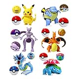 Klycbds 6 Stück / Set 8-11 cm Pokemon Spielzeug Pikachu Charizard Mewtwo Actionfigur Pokemon Spiel Poke Ball Modell Anime Fig