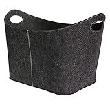 VIIRKUJA XXL Holzkorb | Kaminholzkorb aus extradickem Filz | Dunkelgrau | Filzkorb mit verstärkten Griffen fü