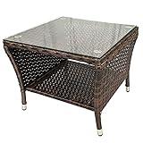 Eleganter Polyrattan Beistelltisch mit Tischglasplatte und Ablagefläche, 50x50cm - Braun - Gartentisch Teetisch Gartenmöbel Rattanmöb