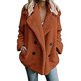 CHENGY Plüschjacke Damen Mode Plüschmantel Fleecejacke Ohne Kapuze Teddymäntel Frauen Neu Flauschjacke mit Tasten Kuschelfleece Jacke Pelzmantel Winterjacke Flauschig T