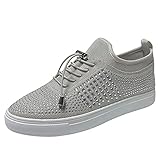 BIBOKAOKE Sneaker Damen Turnschuhe Übergrößen Strass Flache Schuhe Lässige Einzelschuhe Slip-On Laufschuhe Low Schnürhalbschuhe Atmungsaktiv Sportschuhe Sommerschuhe Schöne F