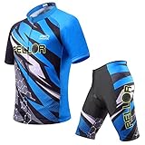 PELLOR Fahrradtrikot Set Herren, Fahrradbekleidung Schnelltrocknender Profi Fahrrad Radtrikot Sportbekleidung Kurzarm + Radhose mit 3D Sitzpolster Radsport-Anzüge (Blau,L)