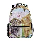 tizorax Kiss Hasen Kaninchen Bunny Schmetterling Gemälde Rucksack Schulranzen Segeltuch Wandern Reise Rucksack