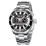 MEGALITH Herren Armbanduhr Edelstahl Wasserdicht Chronographen Herren Analog Quarzuhr Designer Großes Herrenuhr mit Datum Leuchtend, Geschenke für Männer - Silber Schw