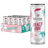 CELSIUS Sparkling Peach Vibe Fitness Energy Drink, Zero Sugar, 355ml Slim Can (Pack of 12)