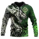 Meilong Tattoo Grün 3D Druck Herren Hoodie Herbst und Winter Unisex Sweater Zipper Pullover, Kapuzenpullover mit Reißverschluss., XXX-Larg