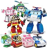 TIANLE 4 STÜCKE Poli Autospielzeug Transformer Autos Spielzeug Roboter verwandeln Roboter Autos Spielzeug Poli, ROI, Bernstein, Helly, Kindertagsgeschenk Jungen Mädchen Spielzeug