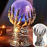 2021 Boule cristal rougeoyante d'Halloween - Boule plasma créative doigts crâne magique, décorations dfête statue boule cristal céleste fantasmagorique pour la décoration bureau chambre à