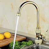 Kitchen Tap Küchenarmaturen Messing mit Marmor Küchenkran einzigen Griff Gold Finish 360 Swivel Mixer Taps Küchenarmatur Sink Mixer Küche Waschbecken Wasserhahn Monobloc Large Swan Auslauf Gefäß