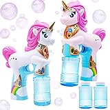 JOYIN 2 Einhorn Seifenblasen Pistolen für Kinder mit 4 Seifenblasenflüssigkeit(118ml), automatische Seifenblasenmaschine für Kinder Outdoor Sommerspaß, Bubble Party F