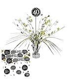 Feste Feiern Tischdeko zum 40. Geburtstag I 46cm Tischaufsteller Kaskade Tischaufsatz metallic Zahl 40 mit Konfetti Dekoration Gold Schwarz Silber Party Deko Set happy birthday 40