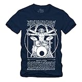 Schlagzeug - Musik T-Shirts S-XXXXL Drum Leonardo DA Vinci Vitruvianischer Schlagzeuger Mensch Drummer Rock Metal Vitruvian Man (Navy, XXXXL)