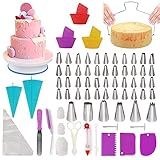 Nanakki Kuchen-Drehteller-Ständer-Set – Cupcake-Back-Dekorations-Zubehör, Kuchenzubehör, Fondant-Dekorationswerkzeuge für Anfänger, Gebäckbeutel und Zuckerguss-Spritztüllen, Schere, Muffinfö