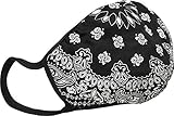 Mundmaske aus Stoff mit Motiv, wiederverwendbare Baumwollmaske Bandana Face Mask, Schwarz, 1 Stück