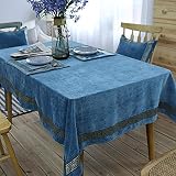 Nordic Wind Blau Verdickter Samt Einfache Hundert Tischdecke Baumwolle Leinen Solide Farbe Quadratische Runde Tischdecke verwendet für Tisch Wohnzimmer Schlafzimmer Hochzeit und so weiter. (Größe: 130