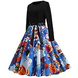 Zegeey Weihnachtskleid Damen Elegant Abendkleider Rüschen Kragen mit Schleife Swing Cocktailkleid mit Weihnachten Santa Claus Druck Partykleider für Weihnachtsab