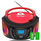 KLIM Boombox Radio mit CD Player. FM-Radio, CD Player, Bluetooth, MP3, USB, AUX + Inklusive wiederaufladbaren Akkus + Kabelgebundene und kabellose Modi + Kompakt und robust + Neue 2021 + R