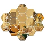 12Pcs Großer Spiegelfliesen Selbstklebend Hexagon Spiegel Wandaufkleber Sechseckig Abnehmbare Kunst Kunststoff Fliesen Dekoration Geeignet Für Wohnzimmer, Bad, Schlafzimmer Wand DIY Dek