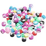 Healifty 100Pcs Yin Yang Perlen Polymer Clay Tai Wohnung Spacer Disc Perlen Tai Yin Yang Charm Anhänger für DIY Handwerk Armbänder Halskette Schmuck Machen B