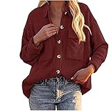 Übergangsjacke Damen Cordsamt Vintage Langarmshirt Knopfleiste Vorne Revers Jacke Damen Herbst-Winter Einfarbig Lange Ärmel Taschen Bluse Hemd Oberteile Mode Lässig Sweatjacke Mantel Top