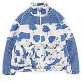 Uhoney Sweatshirts für Frauen UK Casual Reißverschluss Winter verlängerter Plüsch Langarm Cartoon Druck Herbst Frühling Herbst Outwear Mantel, blau, X-Larg