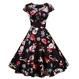 Graceyo Damen Weihnachtskleid Elegant Weihnachts Retro Cocktail Abschlussball Kleider 50er 60er Rockabilly Ärmellos Kleid Ballkleid Cocktailkleid Hohe Taille Partyk