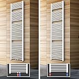 Aquamarin® Badheizkörper - vertikal, 7 bar, Seitenanschluss oder Mittelanschluss, Wandmontage, Größenwahl, Weiß - Handtuchwärmer, Paneelheizkörper, Badheizung (1200x600mm, Mittelanschluss)