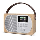 LEMEGA M2P Internet-Radio, DAB/DAB+/FM Digitalradio, kabelloser Bluetooth-Lautsprecher, Kopfhörer-Ausgang, AUX-In, Wecker, Batterie tragbar oder Netzbetrieben, Farbdisplay, App-Steuerung – Eiche weiß