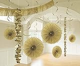 Amscan 241700-19-55 - Deko-Set Gold, 18-teilig, Folie und Papier, Hängedekoration, G