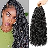 Passion Twist Hair, 7 Packungen 18-Zoll-Wasserwellen-Häkelhaar für langes böhmisches Haar Flechten von Haaren YDDM Passion Twist Crochet Hair Synthetische Haarverlängerungen (1B#, 7Pack-18Inch)