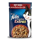 FELIX Sensations Extras Katzenfutter nass in Gelee, mit Rind und Käse, 26er Pack (26 x 85g)