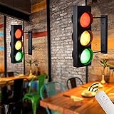 LED Dimmbar Wandleuchte Innen, Beidseitig Verkehrsampel mit Fernbedienung, 5W*3 Industrie Retro Wandlampe, Warnlicht Sichere Bildung, Dekorative Licht, Wandlampen für Garage Kinderzimmer B