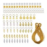 HSDCK 120 Stück Haarschmuck Ringe Aluminium Haarschmuck Haar Ringe und Manschetten Schmuck-Anhänger mit 100 m Metallic Cord Gold-und Silb