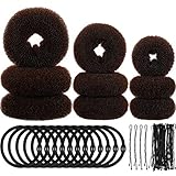 9 Stück Donut Haar Brötchen Hersteller Former Schaum Schwamm Donut Brötchen Ring Stil Set mit 12 Stück Haar Gummibänder Krawatten und 32 Stück Haar Bobby Pins für Frauen Mädchen (Braun)