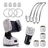 Auto Zubehör Innenraum Frauen, Autozubehör Innenraum Glitzer, Auto Deko Glitzer, Car Accessories Interior Girls, Bling Bling Auto Dekoration Ventilkappen, Usb Adapter, Handyhalterung Set Geschenk