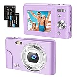 Digitalkamera 1080P FHD 2,4 Zoll Kompaktkamera, 36 Megapixel Fotokamera Mini Digital Camera, 16X Digitalzoom Videokamera für Kinder, Erwachsene, Anfänger (Purple)