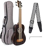 Aklot Elektroakustik Bass-Ukulele 30 Zoll Afrikanisches Blackwood UBass Professional Aquila EADG mit Gig Bag Strap für Anfänger und Fortg