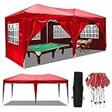 Serface Pavillon Faltpavillon 3x6 Wasserdicht Faltbare Gartenpavillon Festival Sonnenschutz Faltpavillon, UV-Schutz mit 4 Seitenteilen für Garten/Party/Hochzeit/Picknick (3x6m Rot)