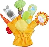 HABA 304932 - Spielhandschuh Wildtiere, weiche Fingerpuppen mit Tiermotiven und akustischen Effekten, Baby-Spielzeug ab 18 M
