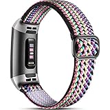 Dirrelo Elastisches Armband Kompatibel mit Fitbit Charge 3 Armband/Fitbit Charge 4 Armband, Atmungsaktives Verstellbares Gewebte Stoff Ersatzarmband, Nylon Sportarmband für Damen Herren, Regenbog