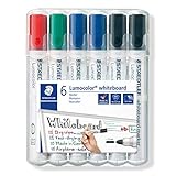 STAEDTLER Lumocolor 351 WP6 X Whiteboard-Marker (Rundspitze ca. 2 mm Linienbreite, Set mit 6 Markern, Hohe Qualität, trocken und rückstandsfrei abwischbar von Whiteboards)