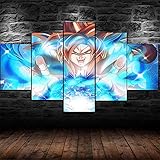 QZWXEC 5 Teilig Leinwand Bilder Kunstdruck Anime Dragon Ball Super Goku Saiyan Modern HD Poster Panel 5 stück Lein wandbild,Wohnzimmer Büro Home Dekoration,Holzrahmen Gesamtgröße: (150x80cm)