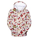 Loiy Herren Casual Christmas Sweater Fleece Digitaldruck Kapuzenpulli Weihnachts Hoodie Herren Weihnachten Hoodie Rentier Rudolf Druck Kapuzenpullover Langarm Kapuzen Sweatshirt Pullover Lang