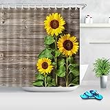 Landhausdiele Frühlingssonnenblume Hochauflösend bedruckterdekorativer wasserdichterDuschvorhang,geeignetfürBadezimmer,12 Haken,180X200cm,unverzichtbar fürdasB