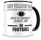 Samunshi® Ich denke an Football Tasse Kaffeetasse Teetasse Kaffeepott Kaffeebecher Becher H:95mm/D:82mm schw