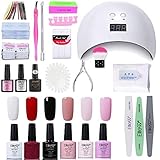 Elite99 24W UV LED Nagellampe Starterset, 6Stk Gel Polish für UV Nageldesign Gelnägel Nagelset, Nageltrockner UV Lampe, UV Nagellack Top & Base Coat Maniküre Werkzeug Set (klassische Serie)01