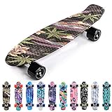 meteor Skateboard Kinder - Mini Cruiser Kickboard - Skateboard mädchen Rollen Board - Kunststoff Skateboards Deck - Retro Skateboard Jungen Mini Board - Skateboard Kinder miniboard (Flowers Black)