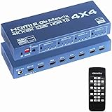 4 x 4 Matrixschalter 4 K HDMI 4 Eingänge 4 Ausgänge Matrix HdMI 2.0 Ports, 4 x 4, unterstützt 4 K @ 60 Hz, 4 K Dolby Vision HDR HDCP 2.2, unterstützt Fernbedienung (blaugrau)