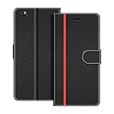 COODIO Handyhülle für Huawei P8 Lite Handy Hülle, Huawei P8 Lite 2015 Hülle Leder Handytasche für Huawei P8 Lite Klapphülle Tasche, Schwarz/R